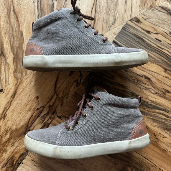 Sperry Tuck Mid Canvas Sneakers in Taupe Brown Leather - Picture 1 of 6